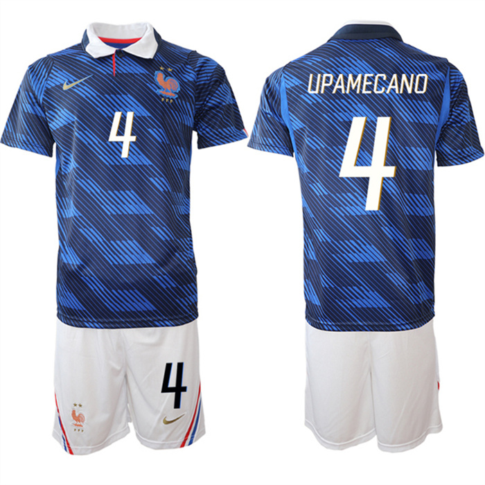 Men's France #4 Dayot Upamecano Navy 2026 World Cup Home Soccer Jersey Suit